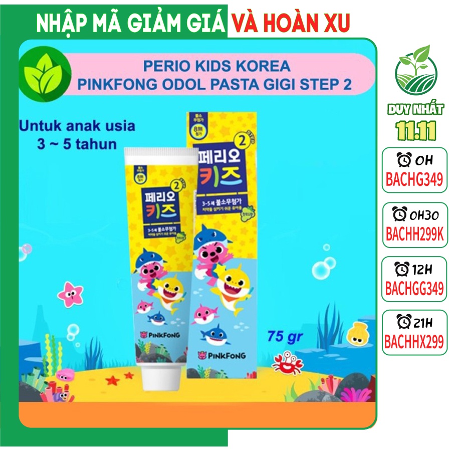 Kem Đánh Răng Cho Bé - Kem Đánh Răng Trẻ Em Pinkfong Babyshank Step 2 Cho Trẻ 3-5 Tuổi 75G - Nhập Khẩu Chính Hãng