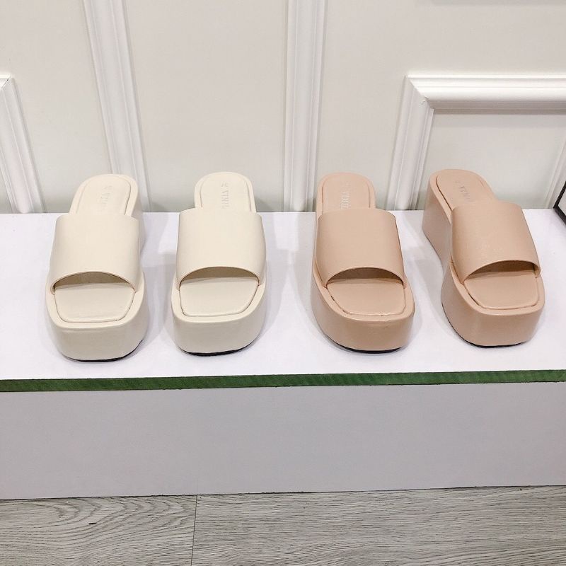 Dép Xuồng Nữ Đế Bánh Mì 7 Phân Mẫu Cực Hot Chất Cao Cấp 2 Màu Trắng Và Nâu Tây. Phong Cách Hàn Quốc