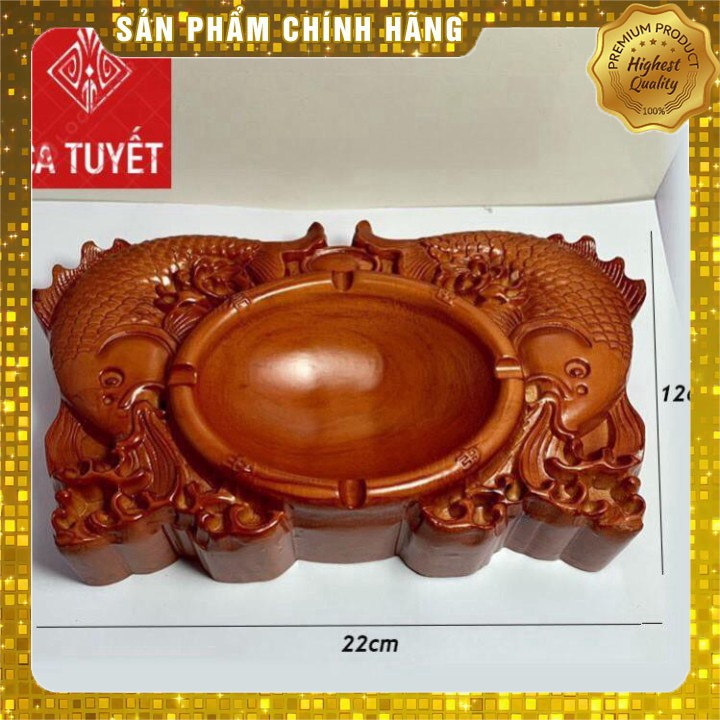 (RẺ NHẤT) GẠT TÀN THUỐC GỖ HƯƠNG TA CAO CẤP ĐỤC CHẠM CÁ CHÉP HÀNG NGUYÊN KHỐI - SIZE TO ẢNH THẬT 100%