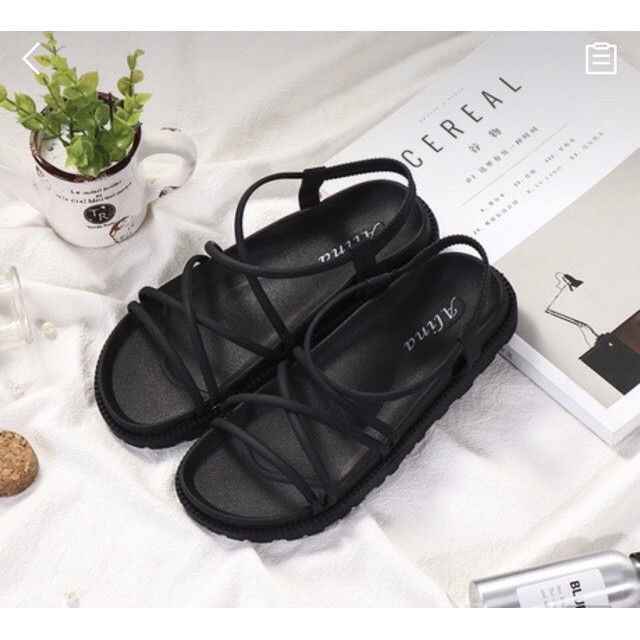Sandal nữ đi biển quai đan chéo 3 màu Đen -Kem - Đỏ