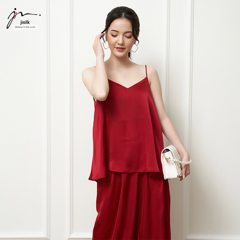 Áo 2 dây lụa nữ mặc nhà, camisole suông satin hai dây lịch sự Hàn Quốc có nút điều chỉnh dây Basicci L.A2D-01 - jisilk