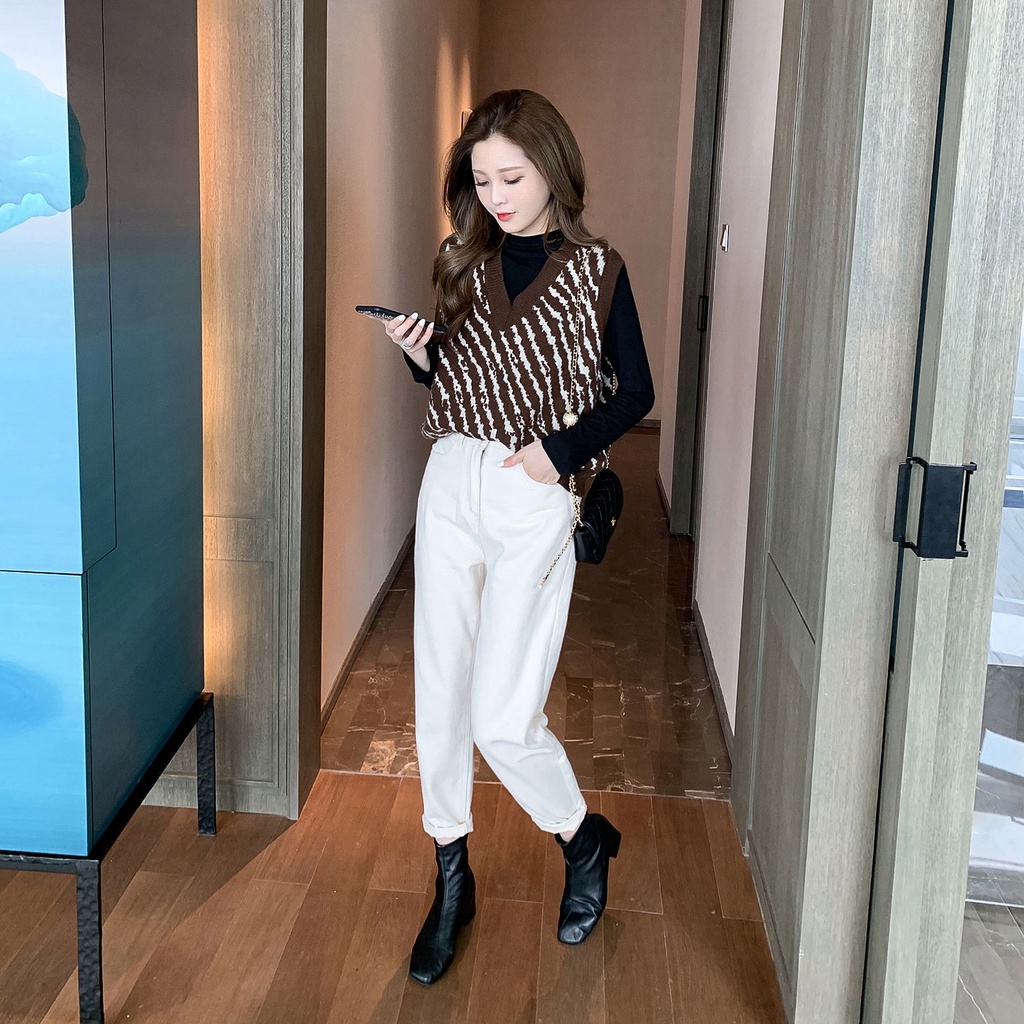 Áo dệt kim không tay cổ chữ v họa tiết ngựa vằn thời trang dành cho nữ | BigBuy360 - bigbuy360.vn