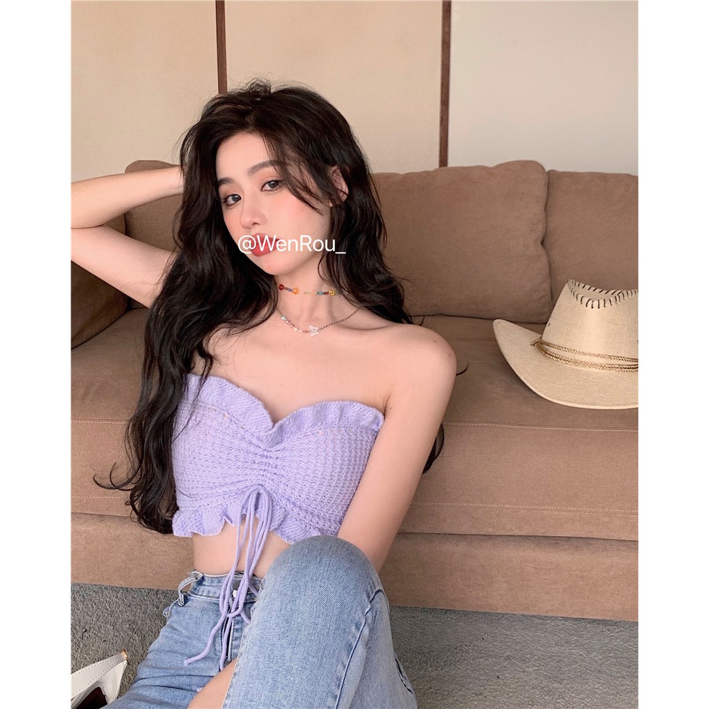 Cocory vn Áo croptop kiểu dây rút thời trang mùa hè trẻ trung gợi cảm