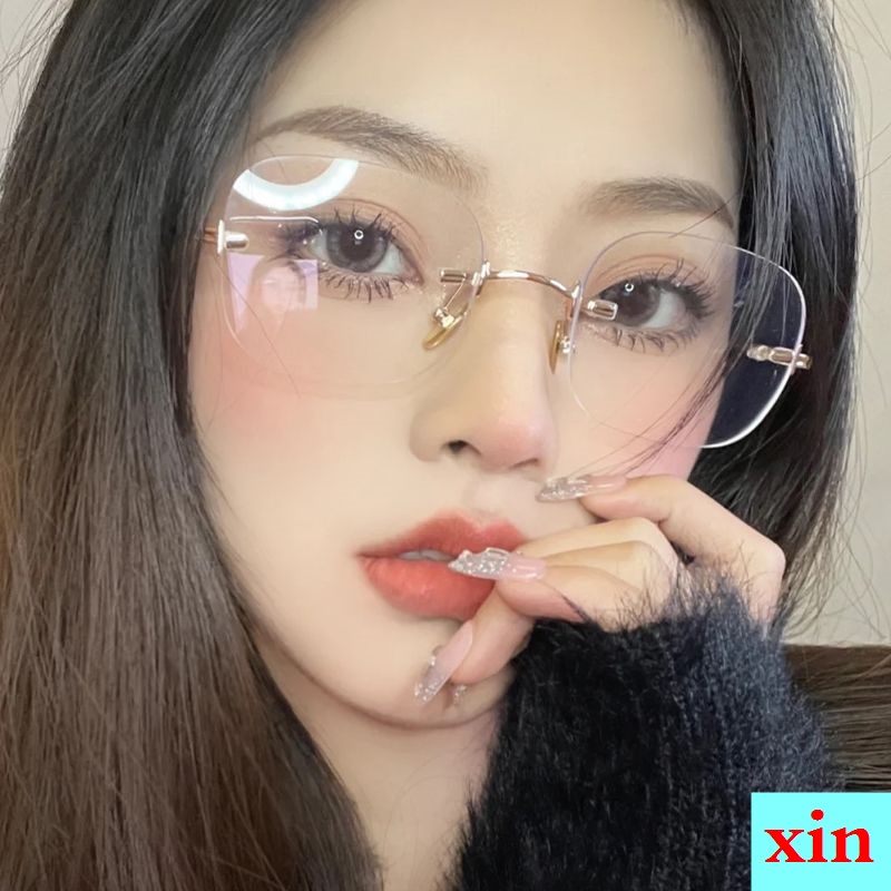 Kính Cận Siêu Nhẹ Gọng Titan Không Viền Chống Tia Sáng Xanh Thời Trang Nữ