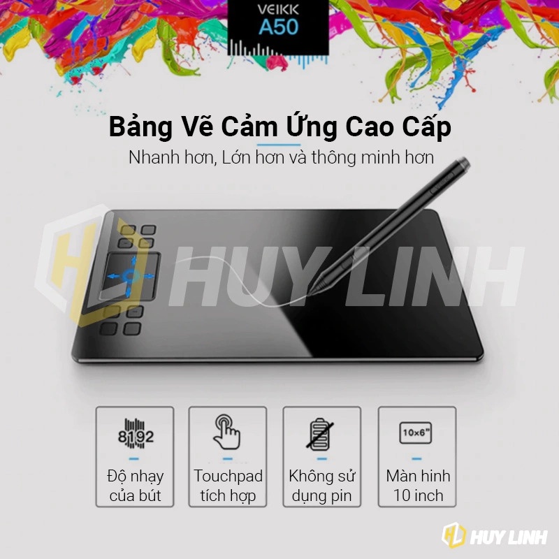 Bảng vẽ cảm ứng VEIKK A50 touchpad - KT 10x6 Inch tương thích với Android, Windows và Mac OS