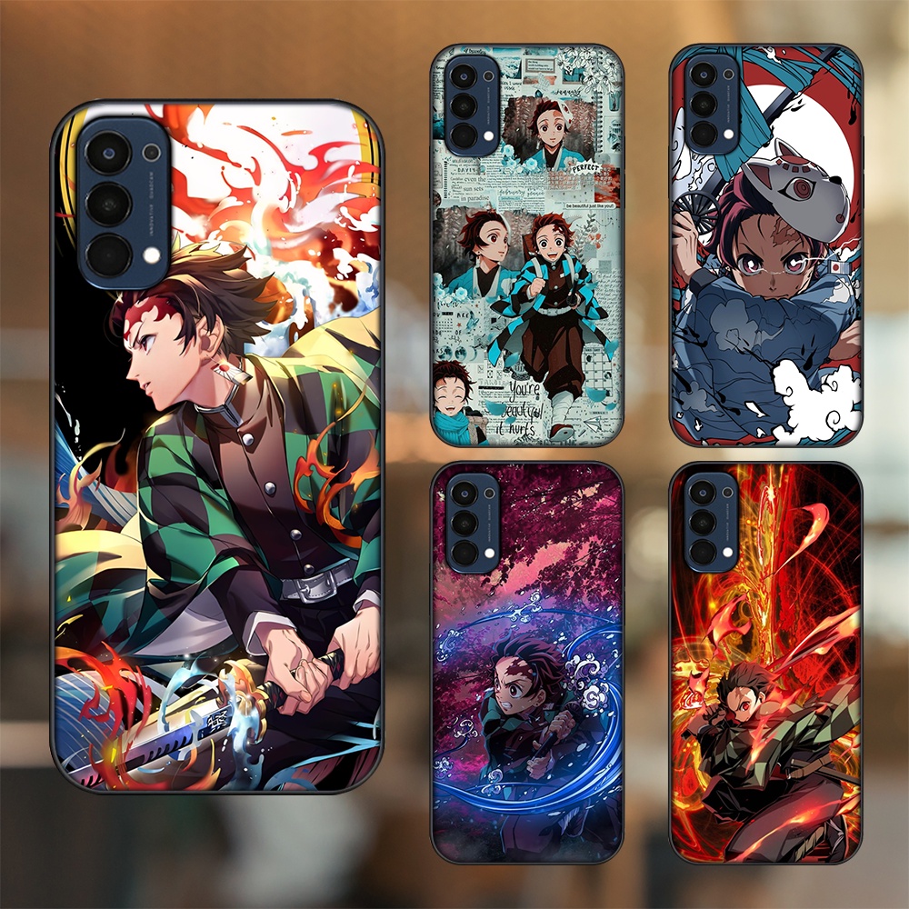 Ốp lưng Oppo Reno 4 viền đen in hình Tanjiro Kimetsu No Yaiba