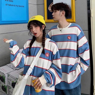 Áo kẻ trắng xanh lô gô kt05