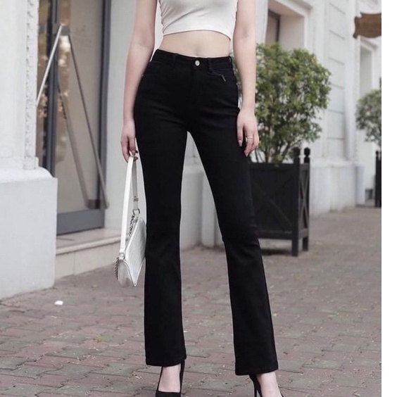 [Mã SKAMFSW175 giảm 10K đơn 50K] [HÀNG CAO CẤP]Quần Jean Nữ AIORI Ống Loe Lưng Cao Trơn Màu Đen Bass Cạp Cao Jeans Co