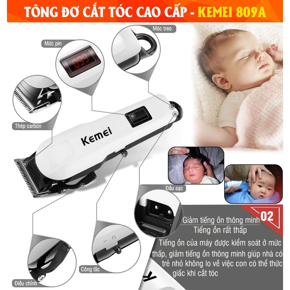 [Có video thật] Tông đơ cắt tóc không dây chuyên nghiệp KEMEI KM- 809