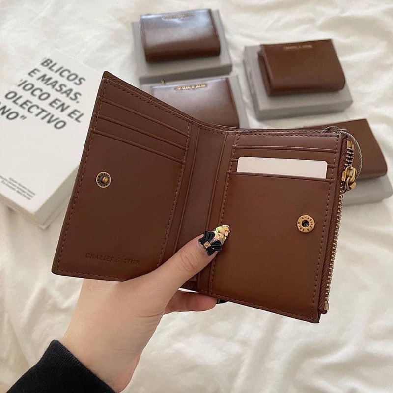 Ví gập ngắn mini đơn giản fullbox nâu đen