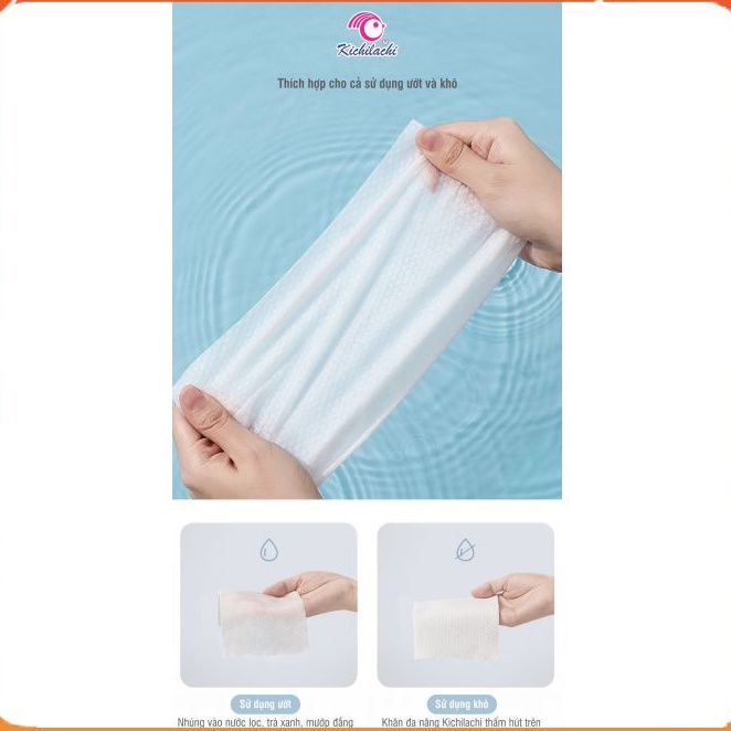 Khăn giấy khô đa năng cho bé Kichilachi, chất liệu vải bi thấm hút nước [Bịch 100 tờ 200*150mm]