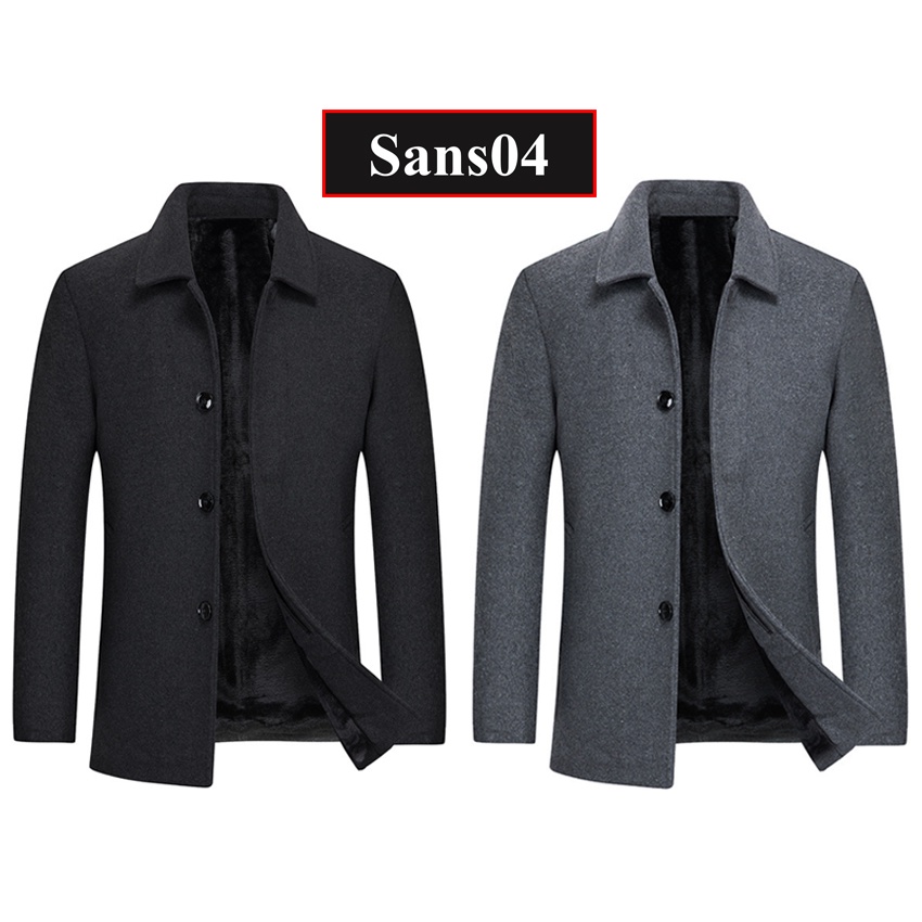 Áo khoác nam blazer dạ lót lông cừu Sans04 dáng ngắn dày mangto hàn quốc trần bông có big size lớn 3XL 4XL màu đen xám