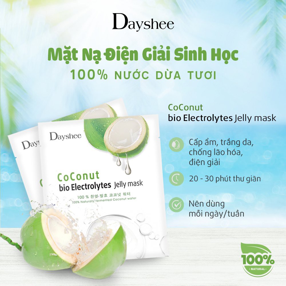 Mặt Nạ 🌴𝓕𝓡𝓔𝓔𝓢𝓗𝓘𝓟🌴 Hộp 5 Miếng Mặt Nạ Dừa Coconut Bio Electrolytes Jelly Mask | Dayshee Jelly Mask