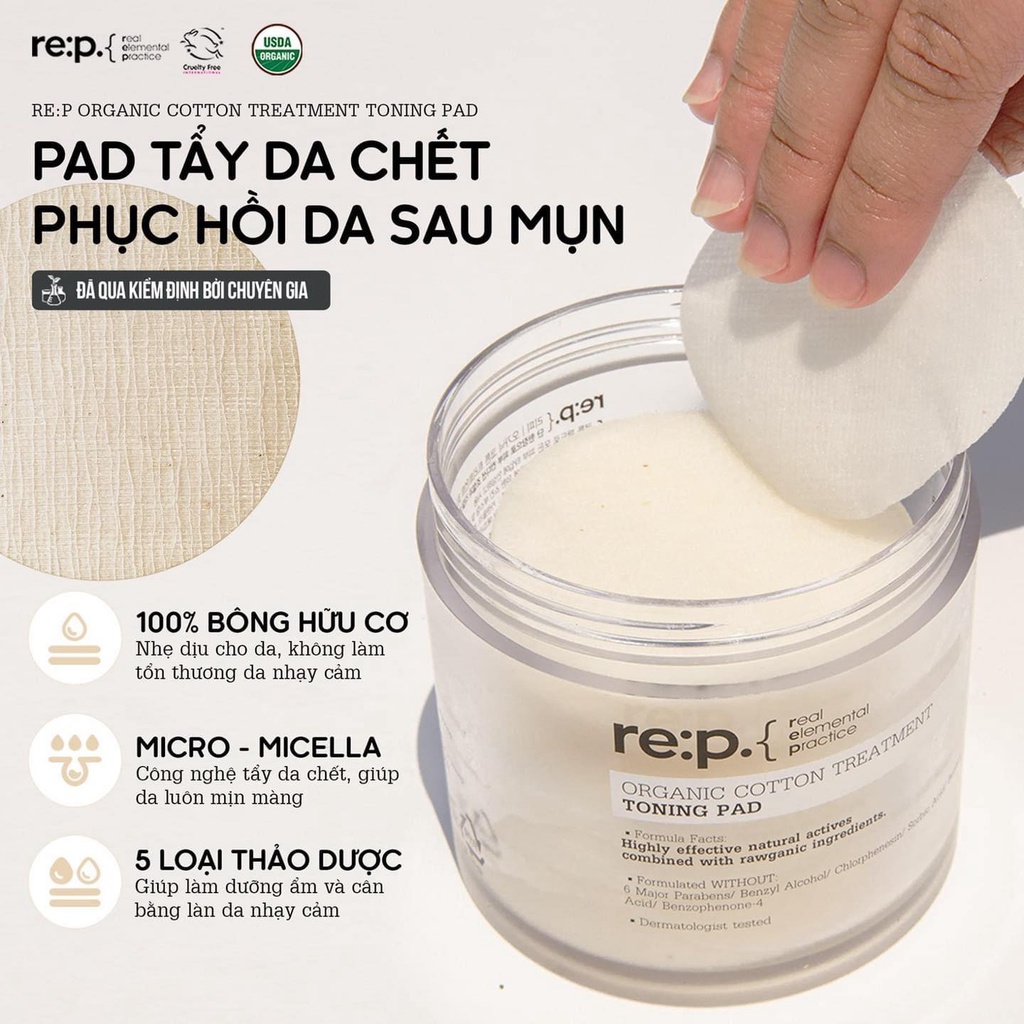 TONER TẨY DA CHẾT RE:P ORGANIC COTTON TREATMENT TONING PAD