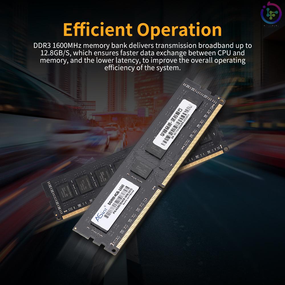 ASint LO-DDR3-1600-4GB Desktop Memory DDR3 1600MHz PC RAM 240Pin Low Power Consumption 4GB