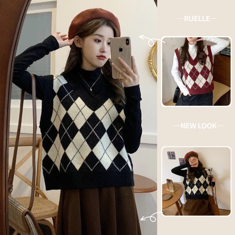 Áo len không tay cổ chữ V dáng rộng thiết kế mới thời trang theo phong cách Hàn Quốc cho nữ