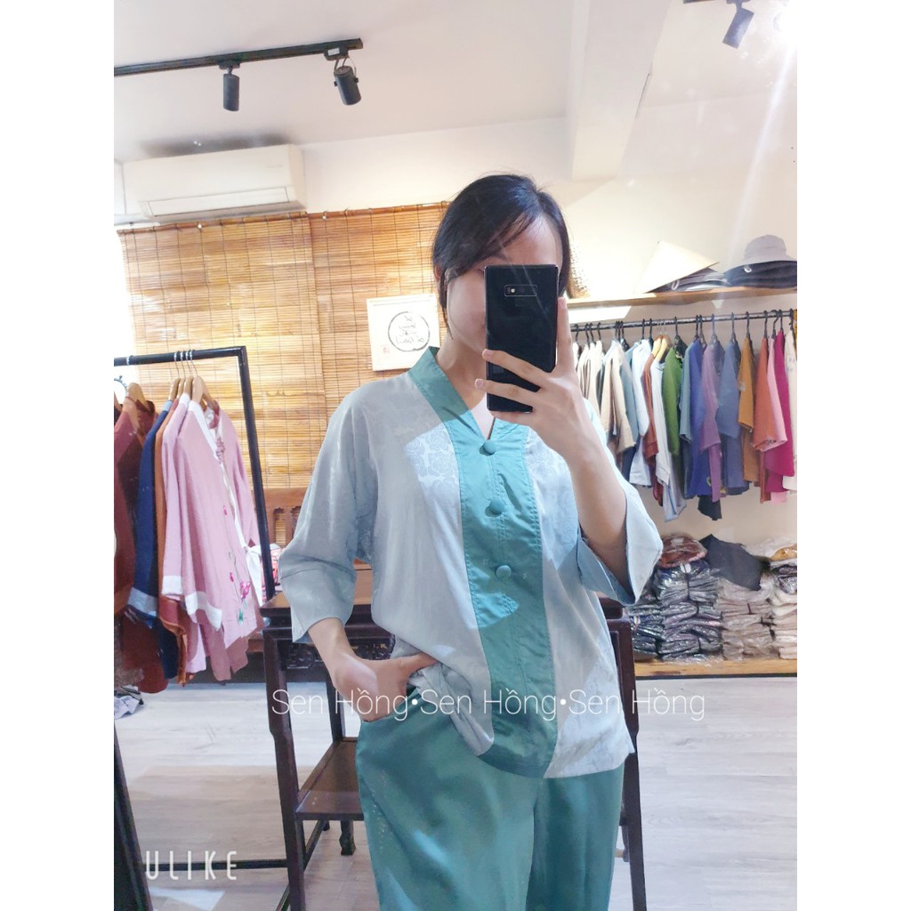 🦄 Set Lụa Gấm đi lễ chùa - thời trang Phật tử lụa hoa hồng mềm mịn, quần có túi 2 bên