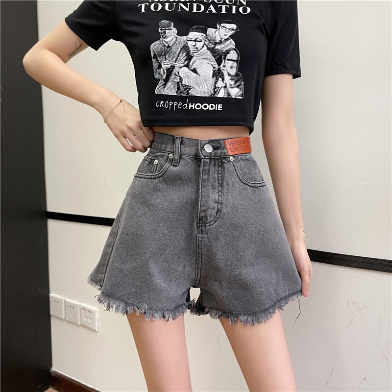Quần đùi denim nữ SUXI lưng cao dáng rộng phong cách Hàn Quốc