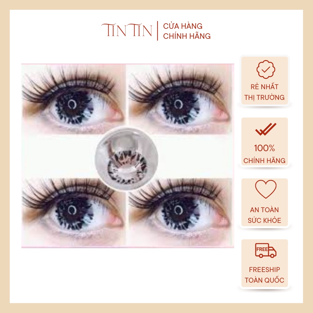 Kính áp tròng TinTin | Lens Diamond Gray Đủ Màu Nâu, Xám Tự Chọn , Giãn tròng tự nhiên, Sử dụng 6 tháng, Độ cận 0 đến