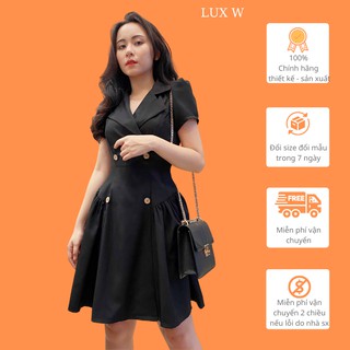 Đầm dự tiệc đen cổ vest sang trọng thiết kế dáng xòe tay ngắn thời trang cao cấp phù hợp đi tiệc đi chơi – Lux W Fashion