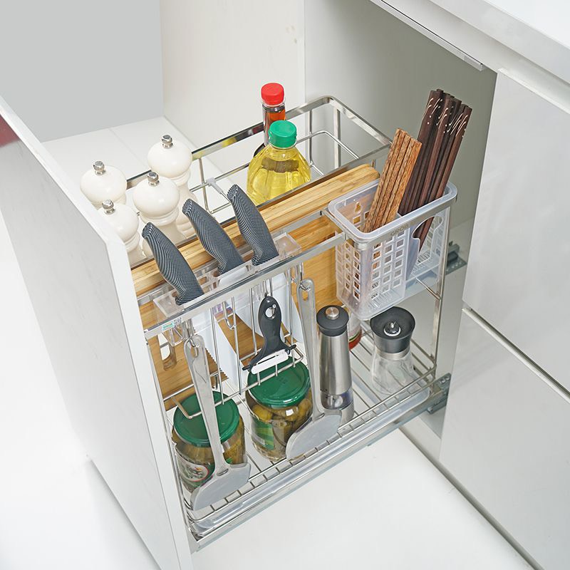 Kệ đựng dao thớt inox bóng nan dẹt - Phụ kiện kệ giao thớt cho tủ bếp dưới