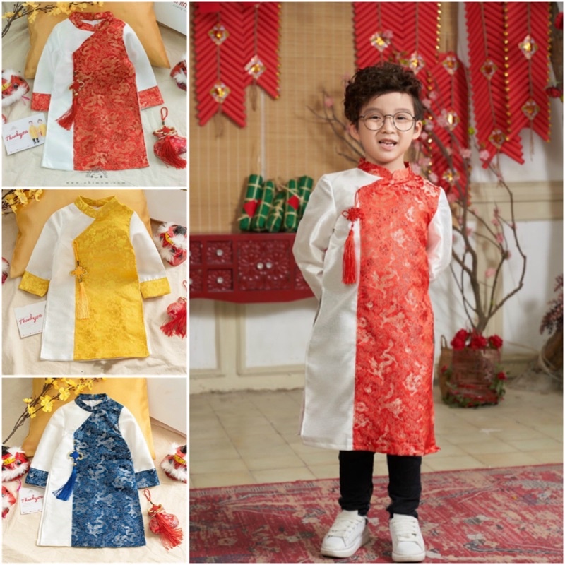 Áo dài gấm Cẩm Hạc bé trai 8-45kg