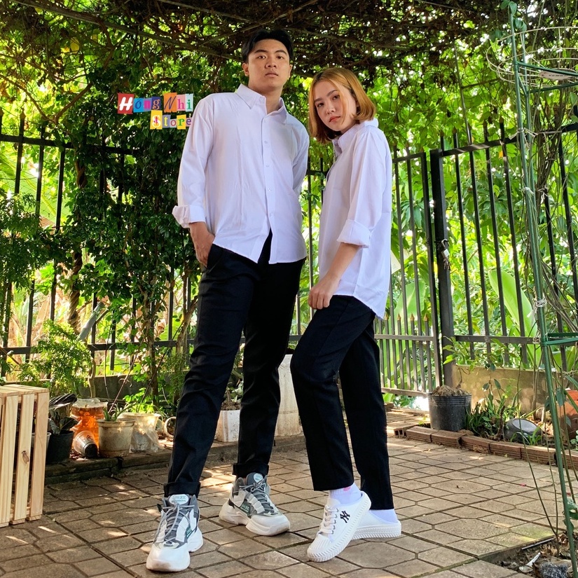 Sơ Mi Tay Dài Trơn Màu Trắng Dáng Rộng Nam Nữ Ulzzang Unisex - MM