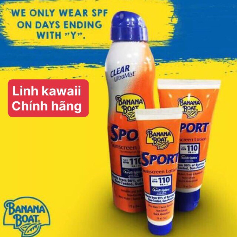 Kem, Xịt Chống Nắng Thể thao Banana Boat SPF100 Mỹ (90ml &amp; 170g)