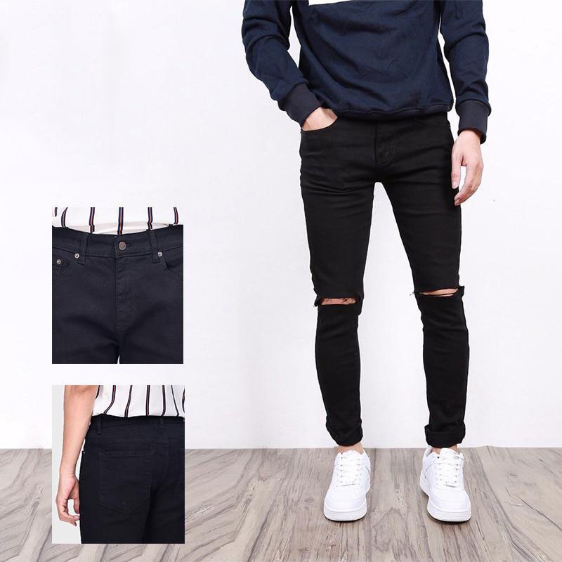 LQ Fashion - Quần jean nam Đen cao cấp rách gối, form skinny siêu chất - E5172