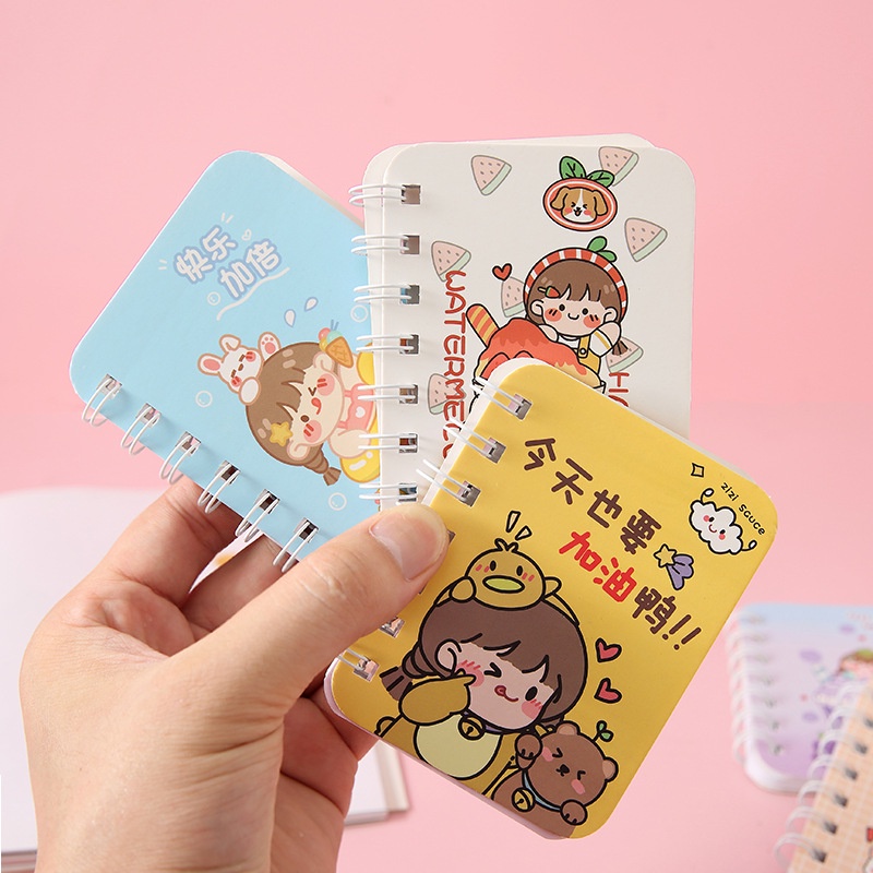 Sổ Tay, Note Ghi Chép Mini Lò Xo Gáy Xoắn Nhỏ Hình Hoạ Tiết Dễ Thương/ Viết Khủng Long Cute