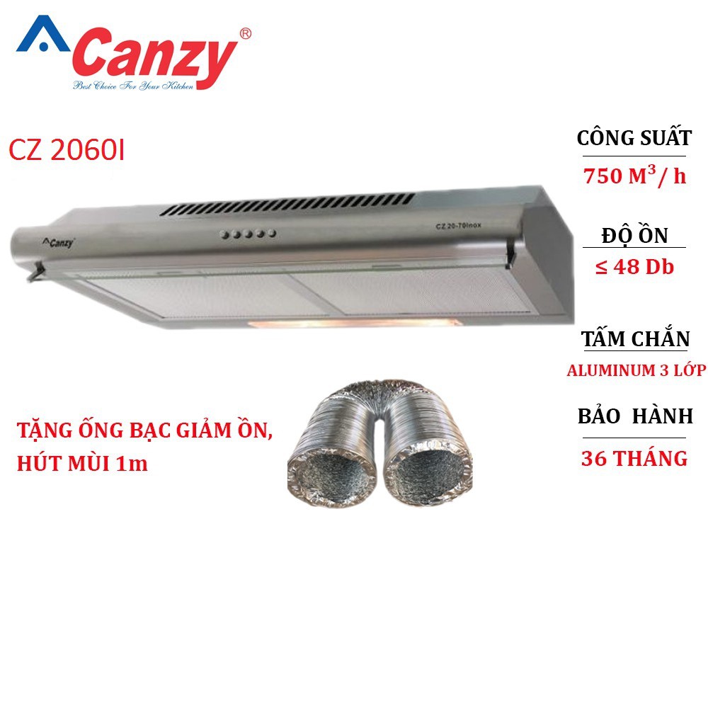 Máy hút mùi Canzy CZ 2060I (Dạng kính thẳng cổ điển 60cm, Bảo Hành 36 tháng)