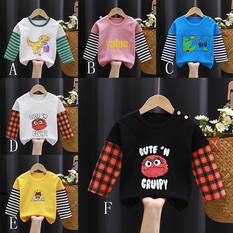 Áo thun cotton tay dài in họa tiết hoạt hình thoáng khí thời trang dành cho bé trai và gái