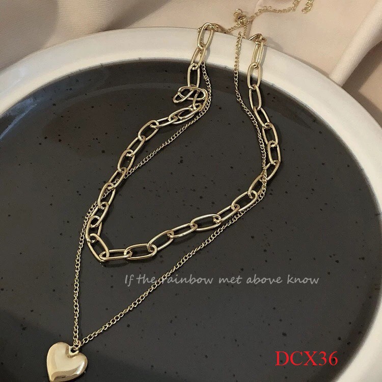 Dây chuyền/chocker bản xích xếp tầng mặt trái tim DCX36 Mayconner