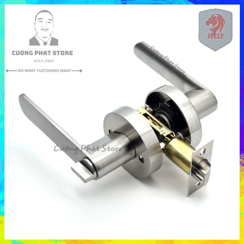Khoá tròn tay gạt màu đen lắp cho cửa gỗ hoặc thay thế khoá đấm tròn phong cách mới