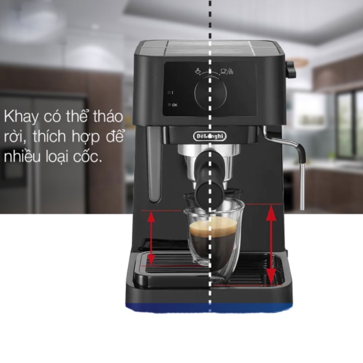 Máy pha cà phê cao cấp Espresso thương hiệu Delonghi EC235.BK Công suất 1100W - HÀNG NHẬP KHẨU (Bảo hành 12 tháng)