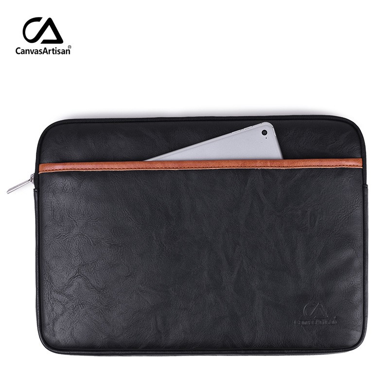 Túi chống sốc laptop cao cấp- bằng da- 2 ngăn- dành cho laptop 12/13/13.3/14/15/15.6 inch chống sốc-Đen sọc cam