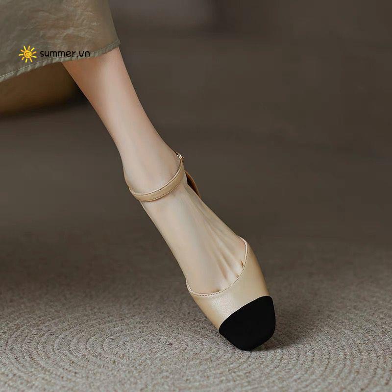 Giày cao gót da mềm mũi vuông thời trang nữ mùa hè 2022