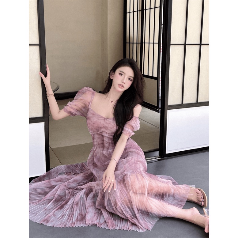 Đầm Lưới In Tím Mềm Mại Sale 50% Cho Các Tình Yêu UP