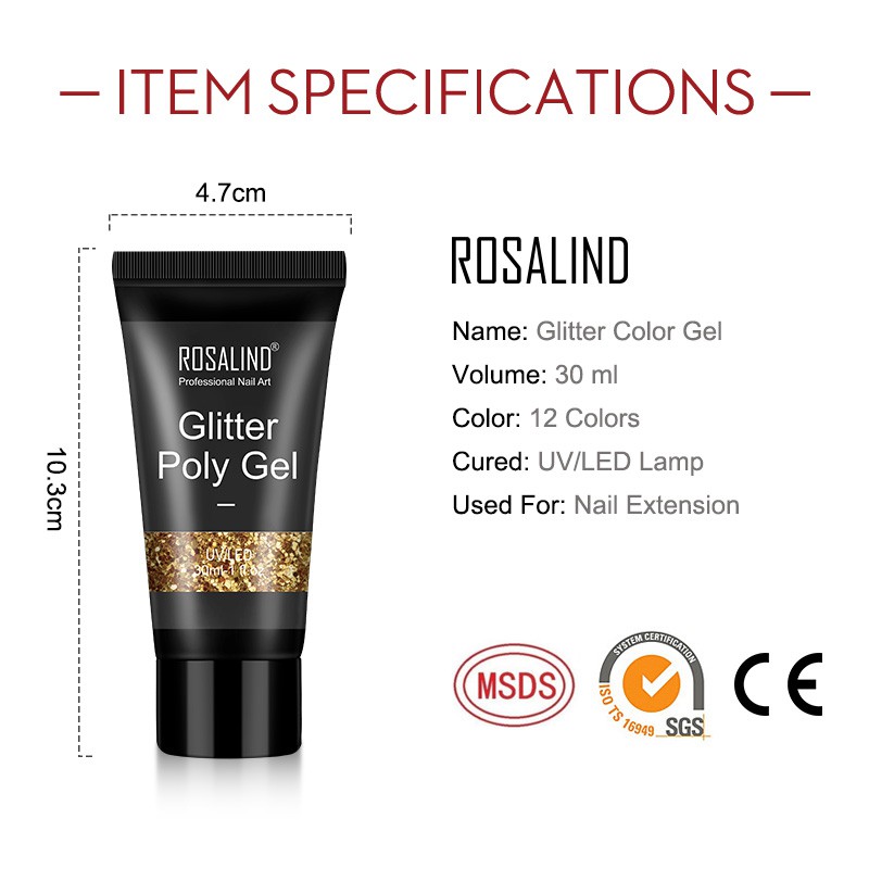 ✨Nhân Vật ROSALIND Trong ROSALIND✨ Gel Poly 30ml 12 Màu Lấp Lánh Thời Trang Dùng Nối Dài Móng Nhanh Chóng