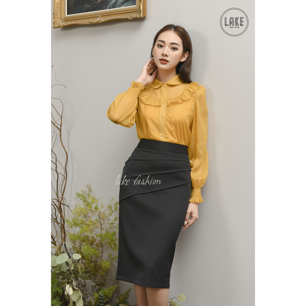 Áo sơ mi nữ, sơ mi kiểu phối cổ sen vai bèo form đẹp lake fashion LA28