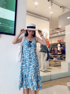 Đầm maxi hai dây bèo lai