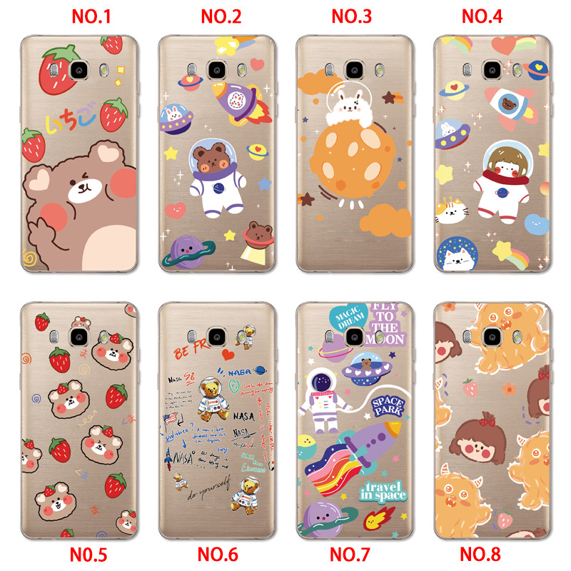 Samsung Galaxy A8 A7 A5 A3 On7 2015 /J2 Core INS Cute Cartoon Little brown bear Clear Soft Silicone TPU Phone Casing Lovely astronaut Rocket ship Case Couple Back Cover