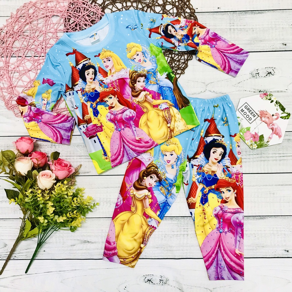 Bộ thu đông cho bé gái, quần áo trẻ em dài tay thun lạnh in 3D hình Elsa mềm mịn, co giãn tốt thoải mái cho bé gái từ 10