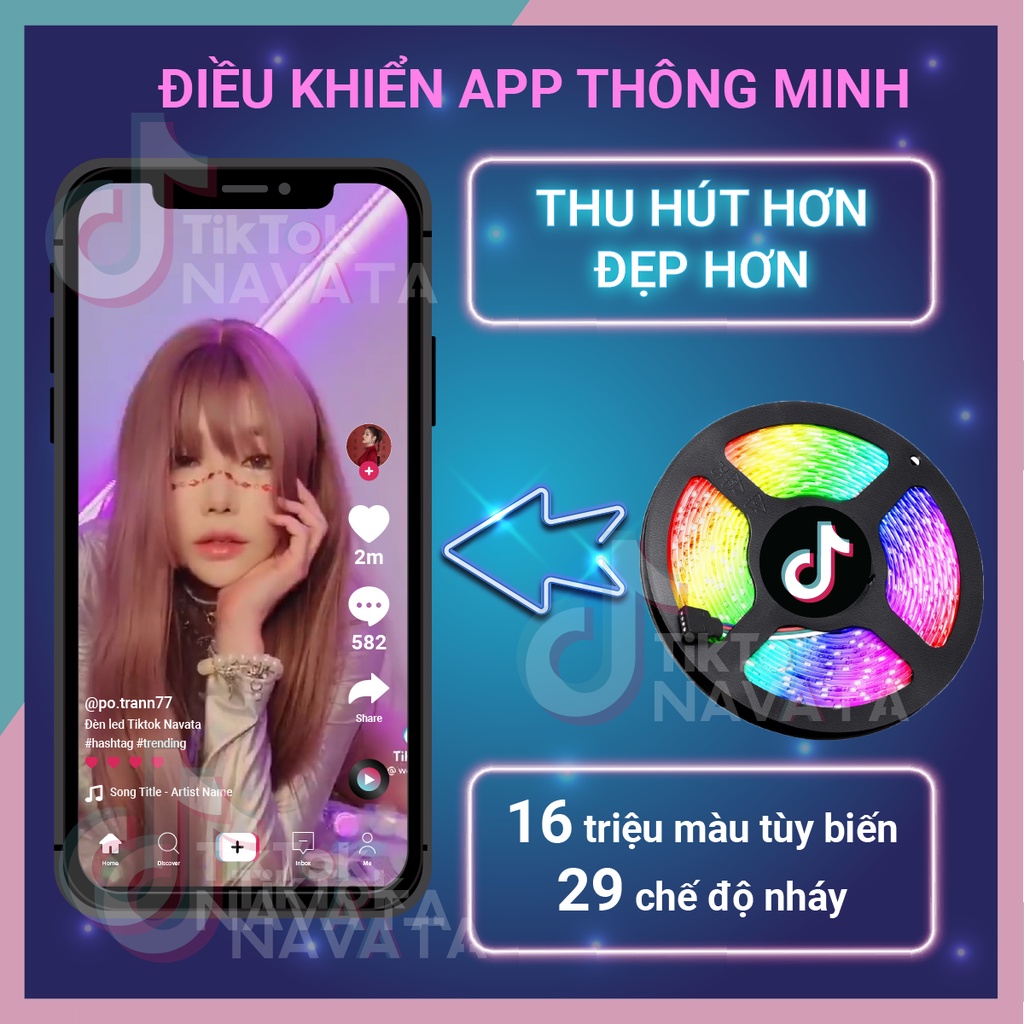 Đèn Led TikTok 5m 10m Điều Khiển APP 16 Triệu Màu, Pha Màu DIY đèn trang trí phòng ngủ Led 5050 RGB Loại Tốt