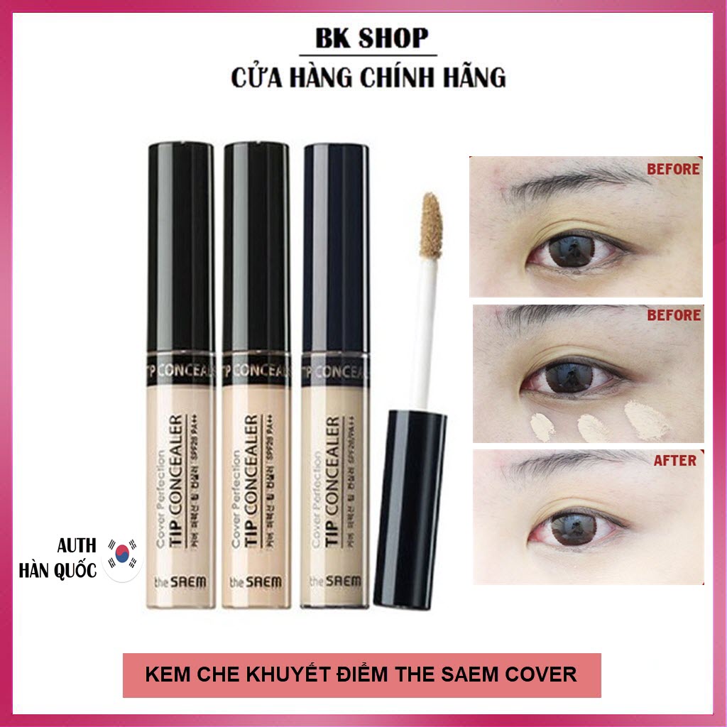 [Date-2024] Kem che khuyết điểm có chống nắng Hàn Quốc The Saem Cover Perfection Tip Concealer SPF28 PA++ 6.5g