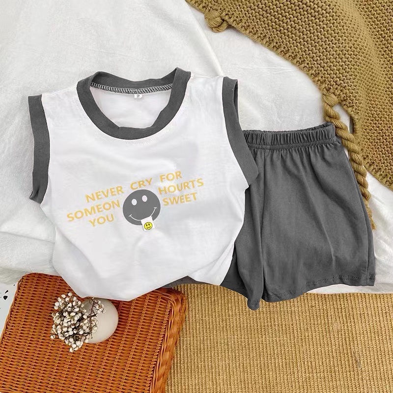Bộ đồ 2 mảnh gồm áo thun tay ngắn và quần đùi 100% cotton thời trang mùa hè phong cách Hàn Quốc dành cho trẻ em