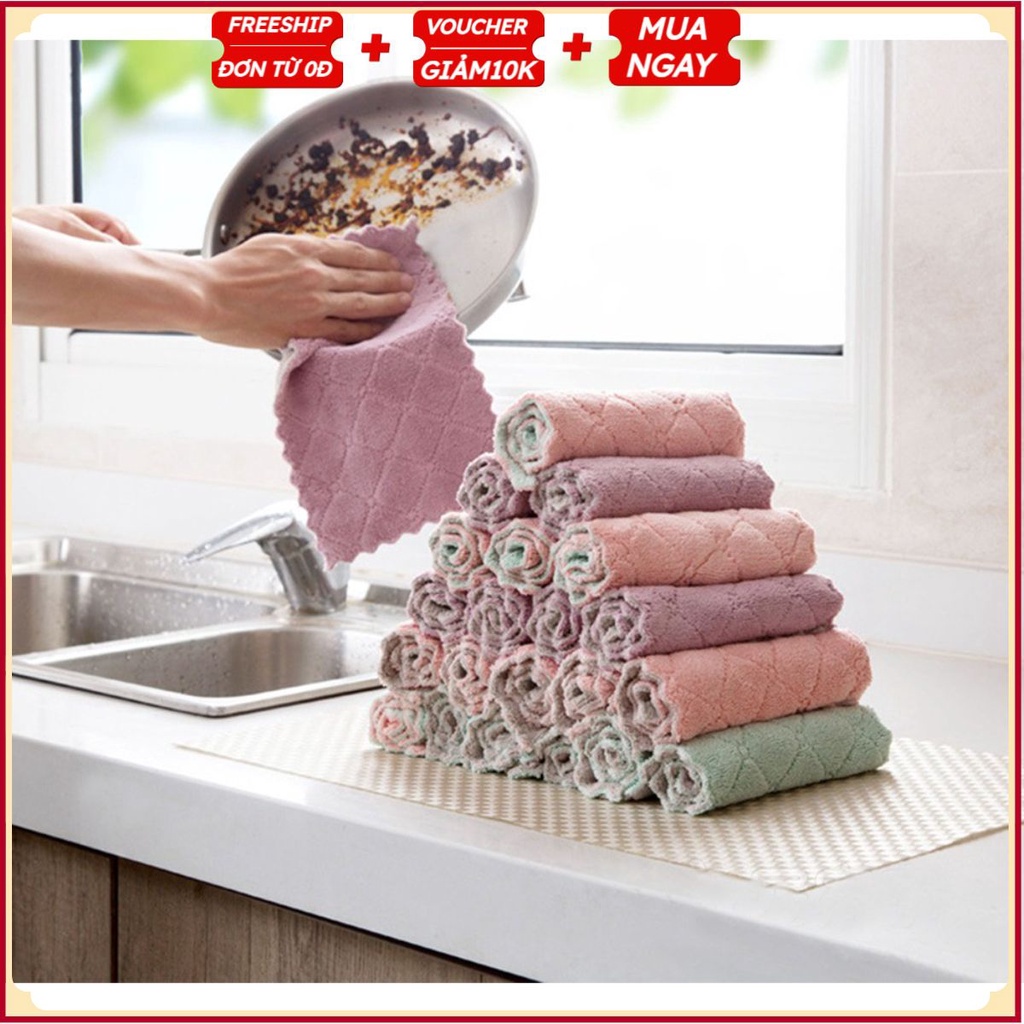 #Khăn Lau Bát Đĩa T2 SIZE 25X15Cm Sợi Cotton Thấm Hút Nước - Khăn Lau Bếp Lau Tay Đa Năng 2 Mặt Dày Dặn