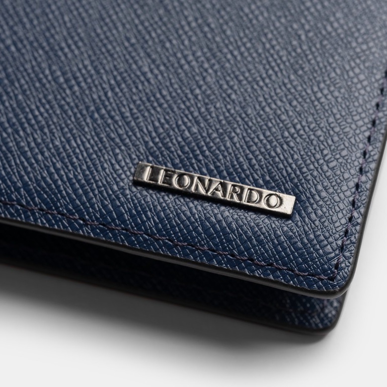 Ví Da Nam Gập Đôi Dáng Đứng Leonardo - Card Mercury Wallet - Chất Liệu Da Taiga Có Độ Bền Cao