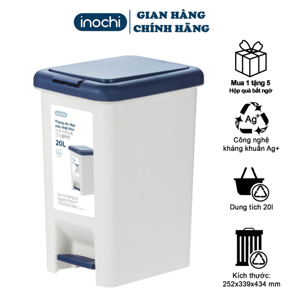 Thùng Rác inochi Đạp Chân 20 Lít Nhựa Nắp Đậy Chữ Nhật Làm Sọt Rác Văn Phòng,Đựng Rác Gia Đình, Trong Nhà