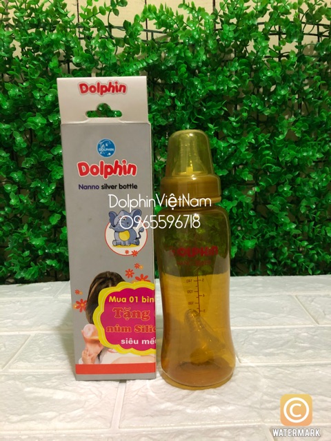 (Tặng thêm 1 núm) Bình sữa cổ hẹp tráng bạc Nano Dolphin 160ml/260ml